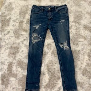 American eagle high rise ripped blue jeans